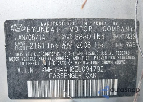 2014 Hyundai Elantra Sport z USA, uszkodzony, nr VIN KMHDH4AH8EU094792